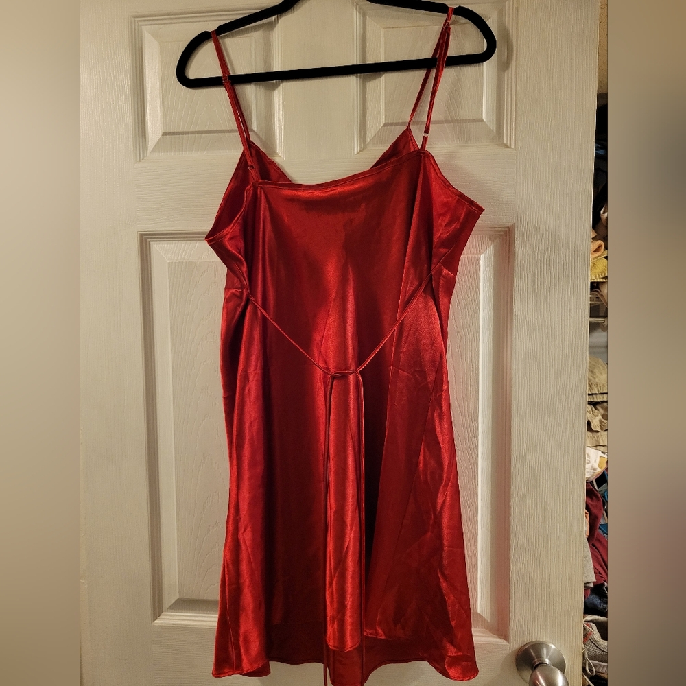 Adonna Red Satin Chemise/slip Dress With Lace Details Size Xxl - Picture 5 of 5